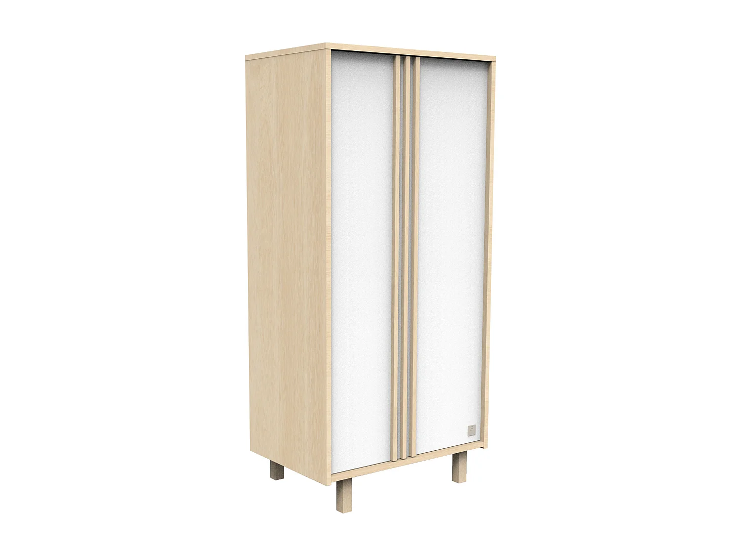 Armoire 2 portes en décor chêne velours et blanc avec appliques en bois NATURE - Sauthon