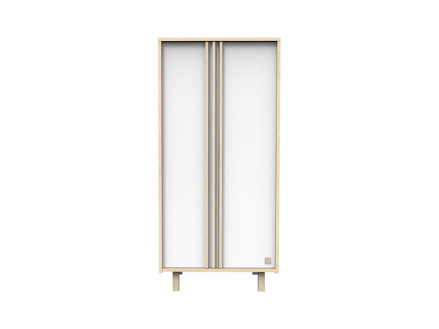 Armario de 2 puertas en terciopelo de roble y decoración en blanco con apliques de madera
