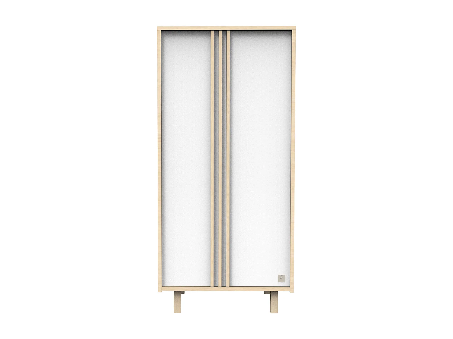 Armoire 2 portes en décor chêne velours et blanc avec appliques en bois NATURE - Sauthon