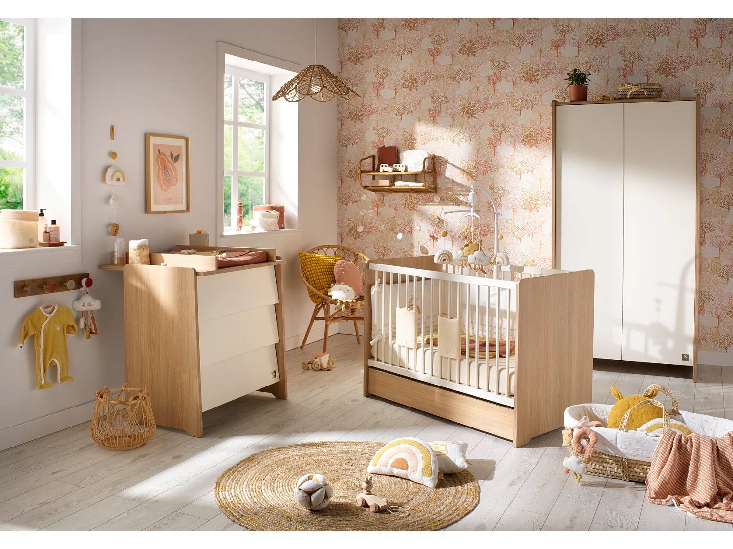 Armoire 2 portes en bois décor chêne miel VANILLE - Sauthon