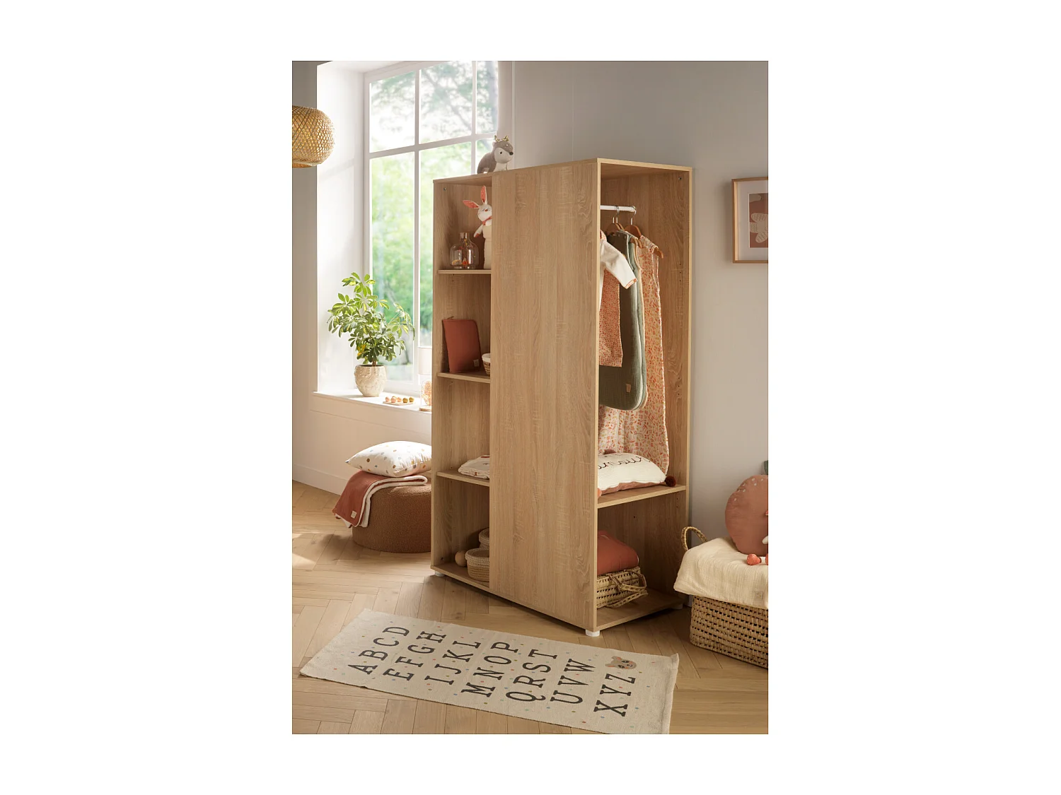 Meuble de rangement avec étagères et penderie en décor bois UP - BabyPrice