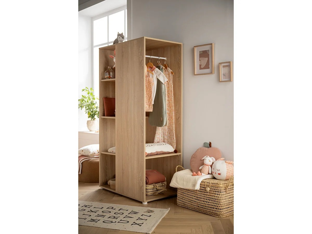 Meuble de rangement avec étagères et penderie en décor bois UP - BabyPrice