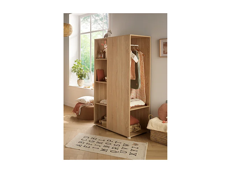 Meuble de rangement avec étagères et penderie en décor bois UP - BabyPrice