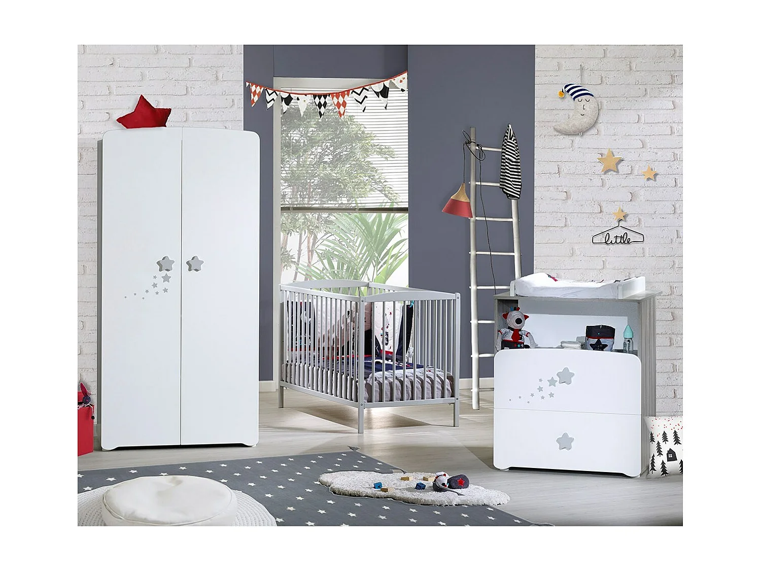 Armoire 2 portes bébé 175x85x56cm en bois blanc NAO - BabyPrice