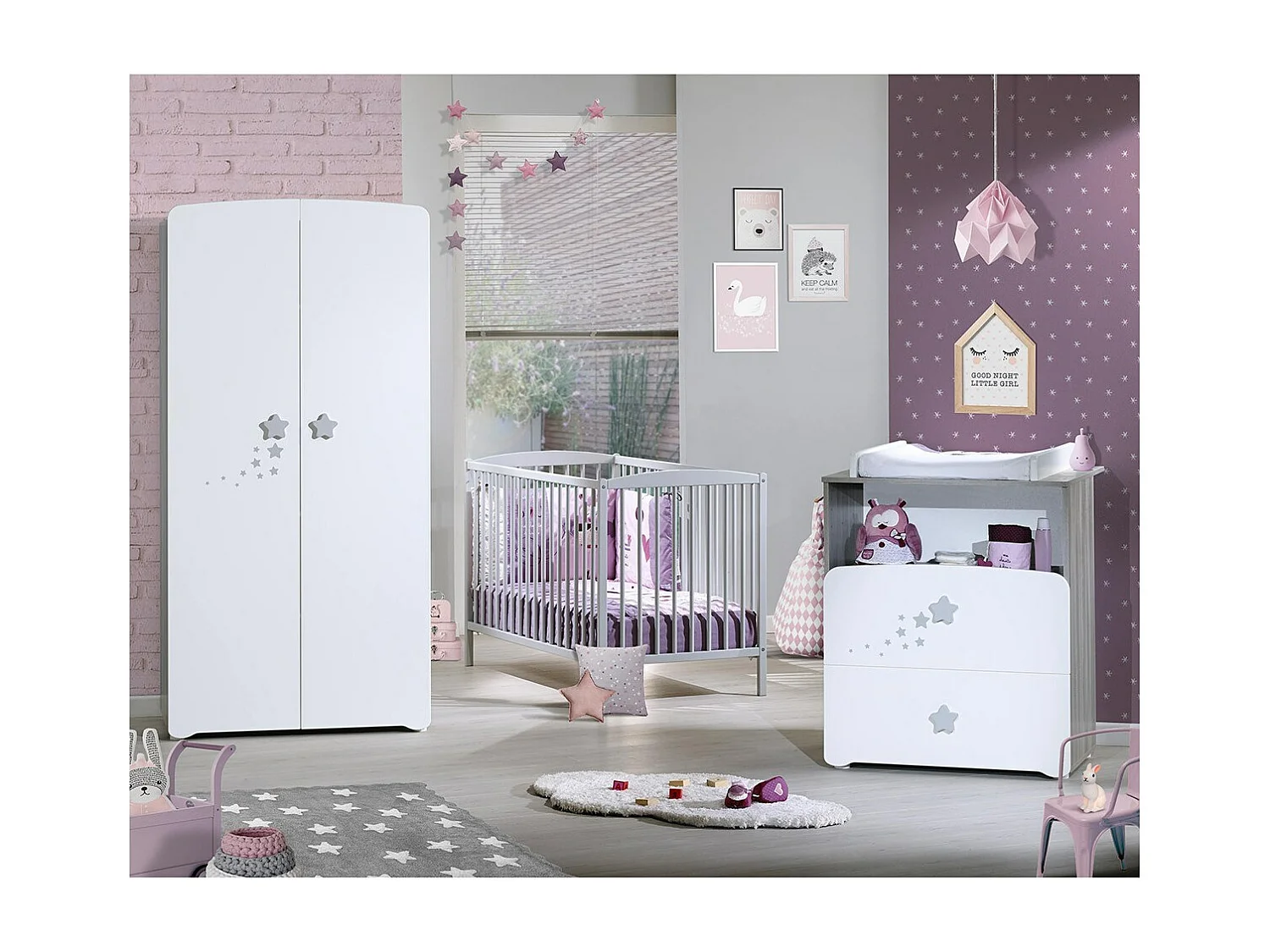 Armoire 2 portes bébé 175x85x56cm en bois blanc NAO - BabyPrice