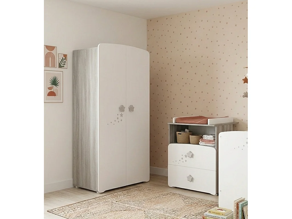 Armoire 2 portes bébé 175x85x56cm en bois blanc NAO - BabyPrice
