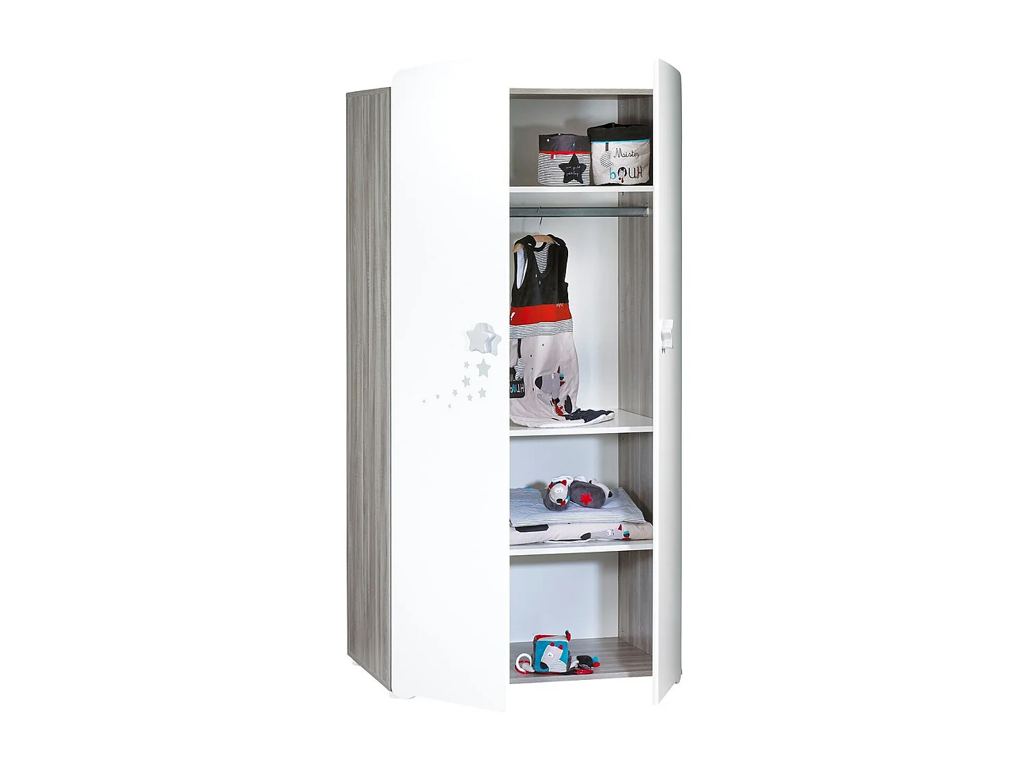 Armoire 2 portes bébé 175x85x56cm en bois blanc NAO - BabyPrice