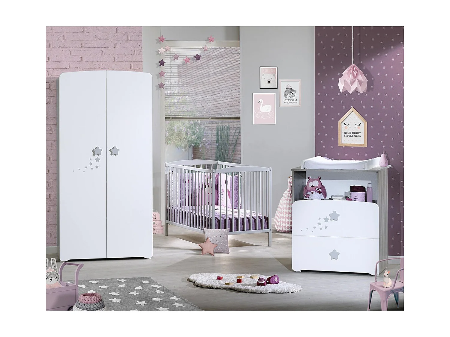 Armoire 2 portes bébé 175x85x56cm en bois blanc NAO - BabyPrice