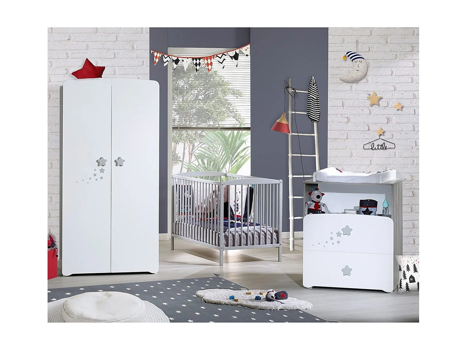 Armoire 2 portes bébé 175x85x56cm en bois blanc NAO - BabyPrice