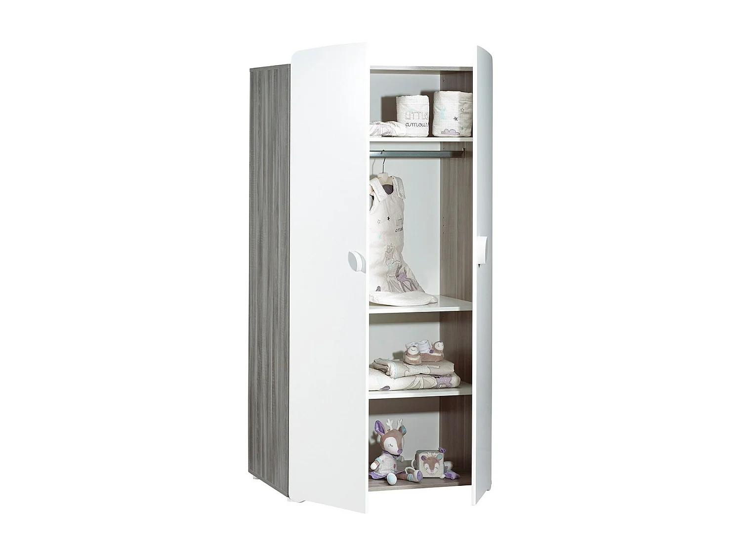 Armoire 2 portes bébé 175x86x56cm en bois gris LEAF - BabyPrice
