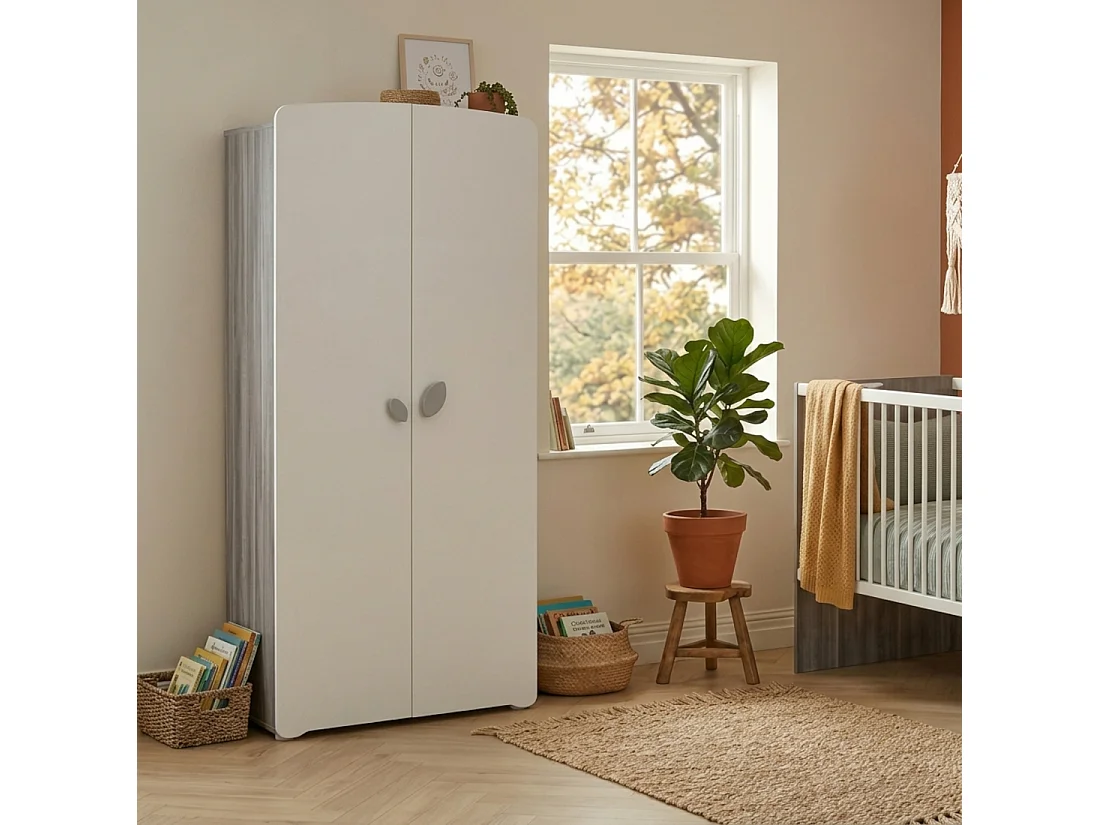 Armoire 2 portes bébé 175x86x56cm en bois gris LEAF - BabyPrice