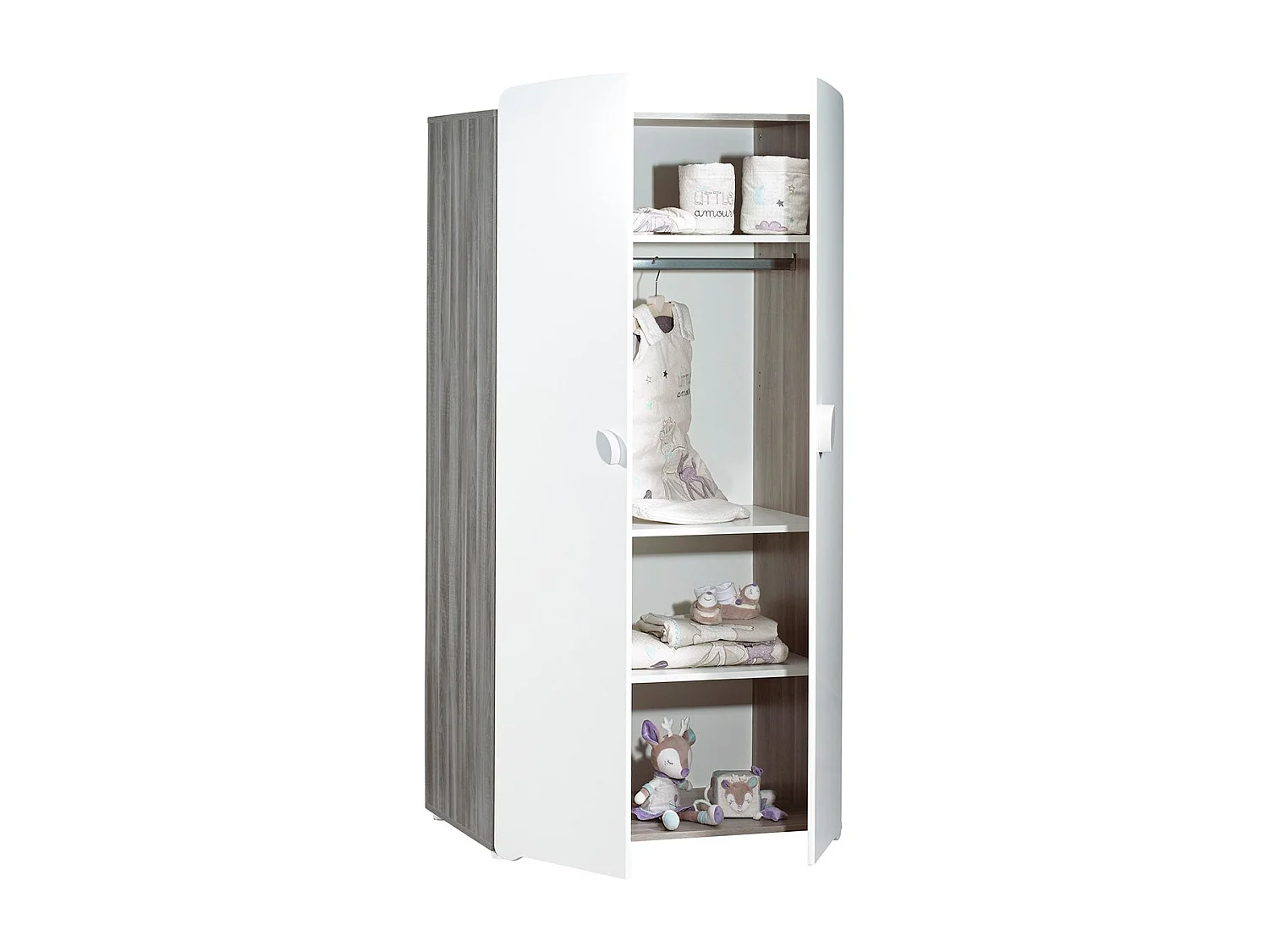 Armoire 2 portes bébé 175x86x56cm en bois gris LEAF - BabyPrice