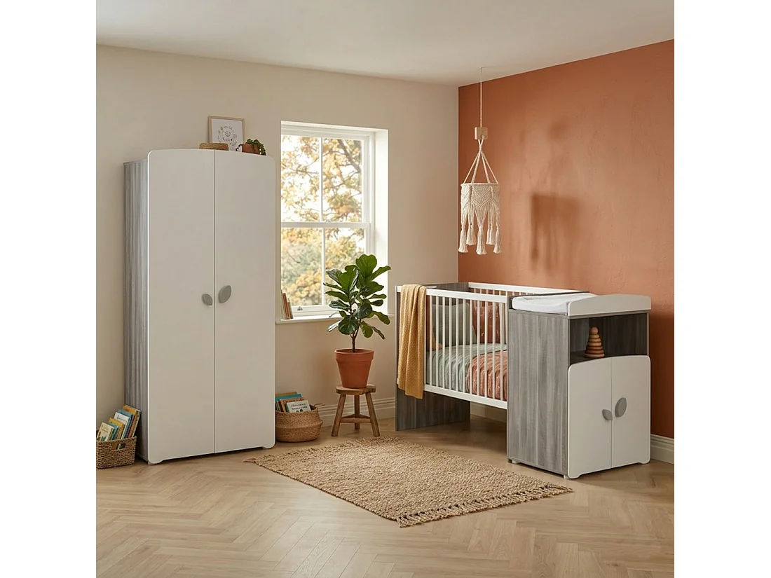 Armoire 2 portes bébé 175x86x56cm en bois gris LEAF - BabyPrice