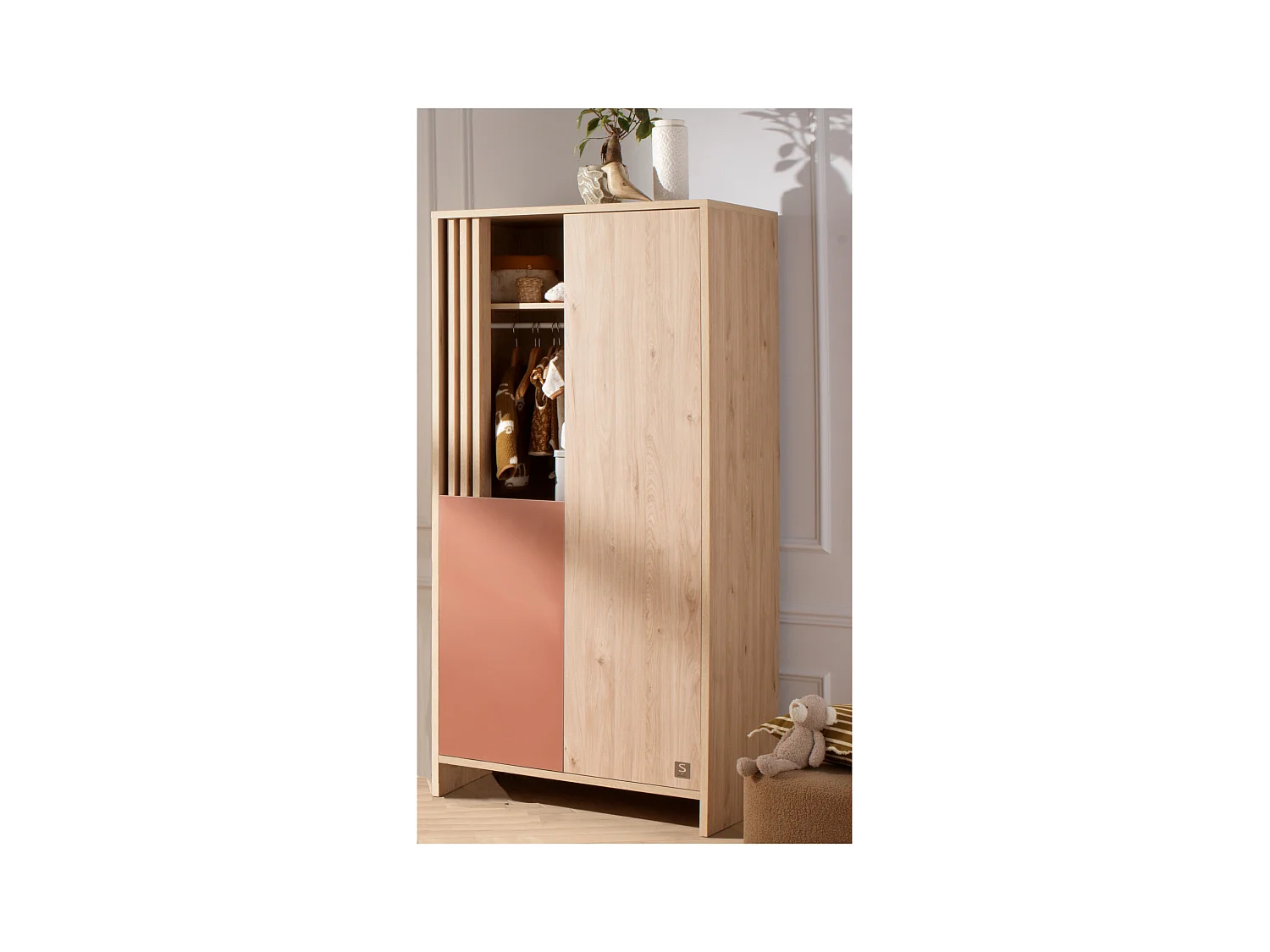 Armadio a 2 ante e 1 nicchia con cleristorio in legno decorativo rovere Suave