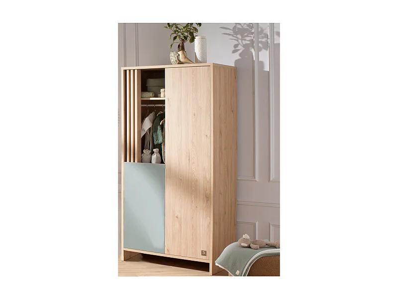 Armoire 2 portes et 1 niche avec claustra en bois décor chêne Suave TOKYO - Sauthon