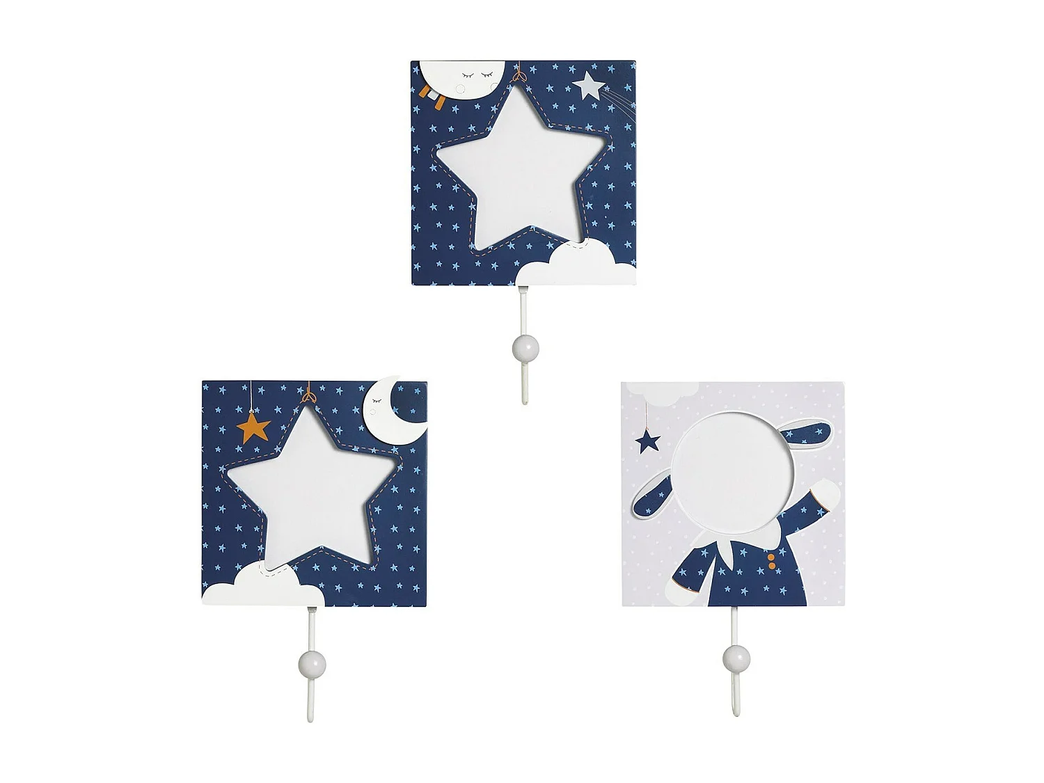 Set di 3 appendiabiti in legno blu