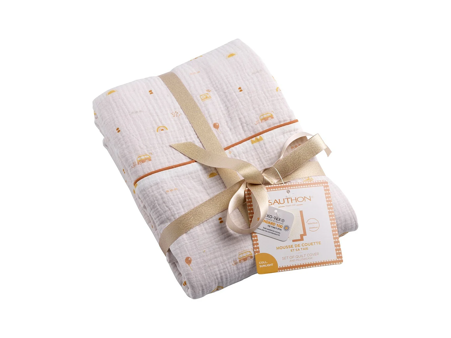 Housse de couette 100x135cm et taie d'oreiller coton blanc SUNLIGHT - Sauthon