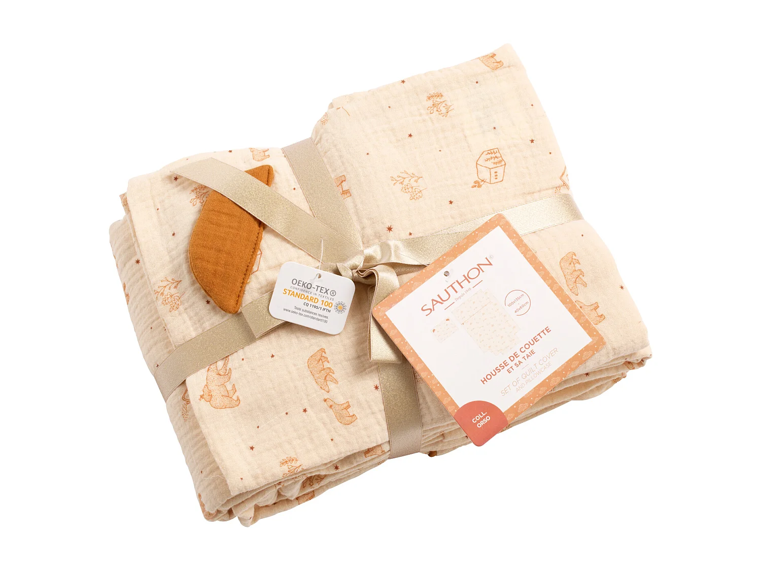 Funda nórdica de algodón beige 100x135cm y funda de almohada