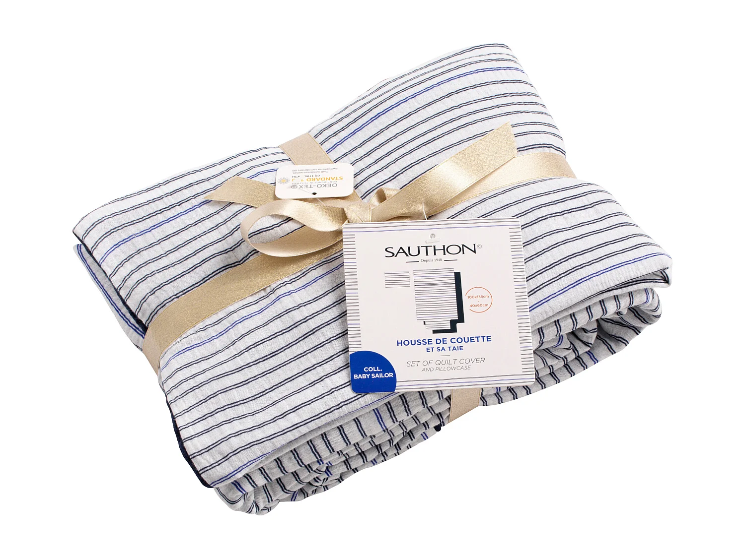 Housse de couette 100x135cm et taie d'oreiller marinière BABY SAILOR - Sauthon