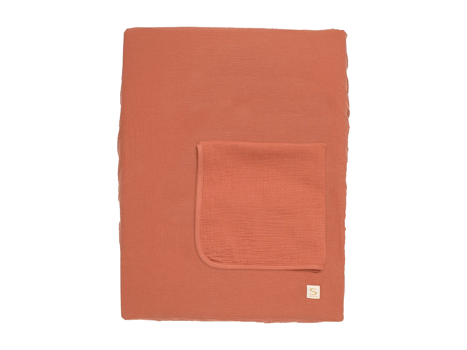 Matelas à langer avec sa housse en double gaze de coton et sa serviette UNI TERRACOTTA - Sauthon