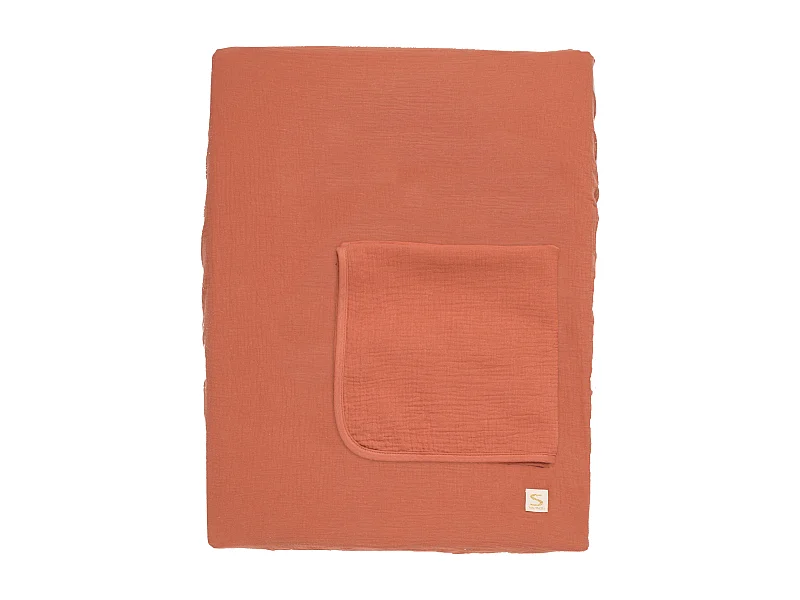 Matelas à langer avec sa housse en double gaze de coton et sa serviette UNI TERRACOTTA - Sauthon