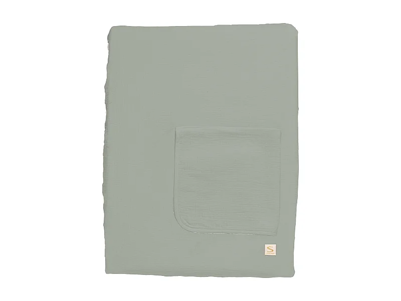 Matelas à langer avec sa housse en double gaze de coton et sa serviette UNI SAUGE - Sauthon