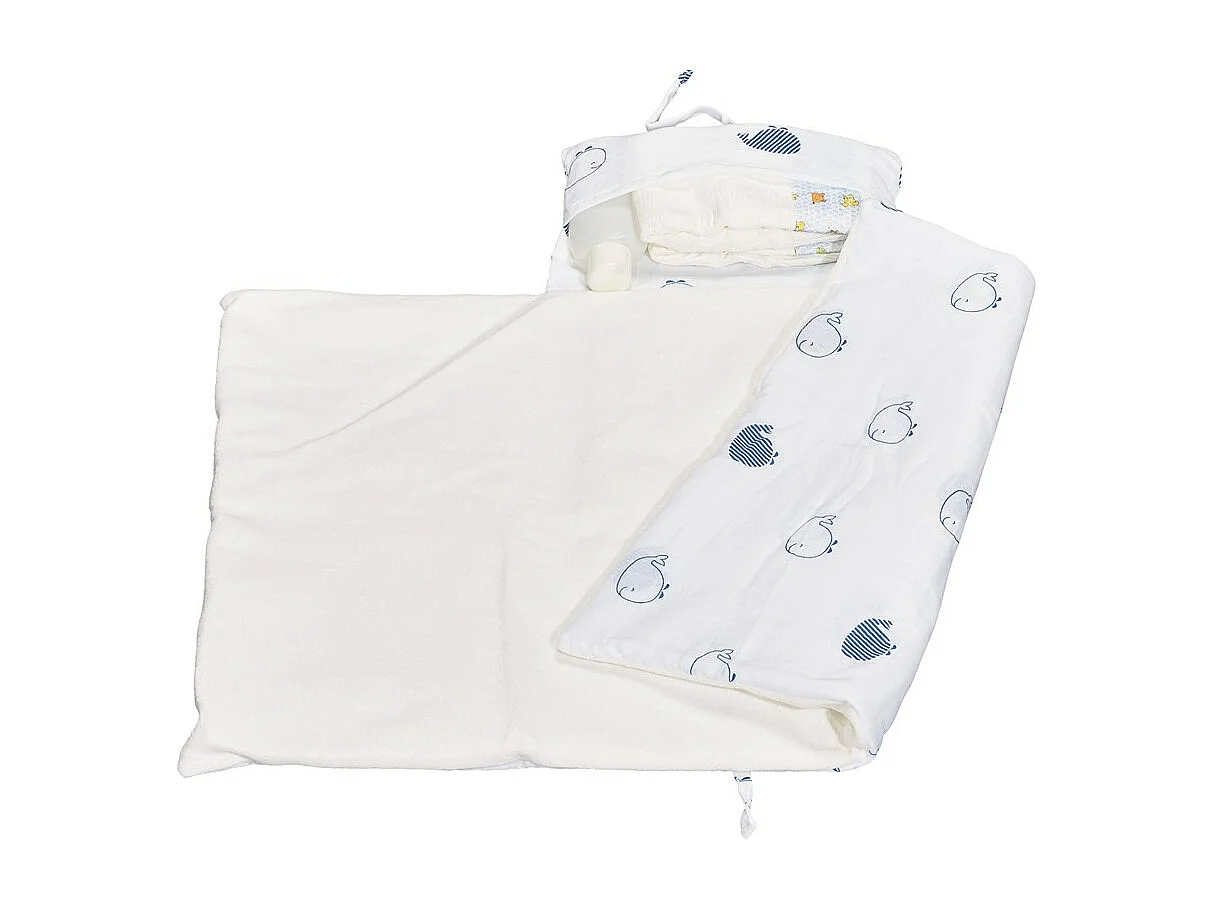 Matelas à langer nomade en coton bio blanc BLUE BALEINE - Sauthon