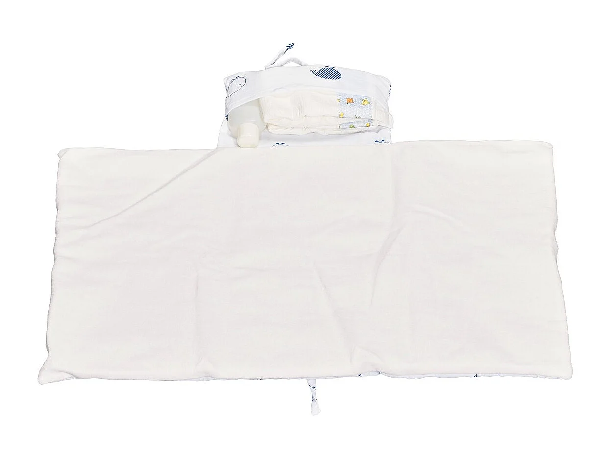 Matelas à langer nomade en coton bio blanc BLUE BALEINE - Sauthon