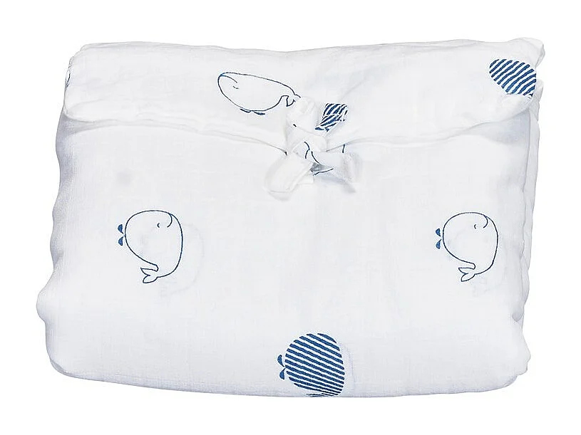 Matelas à langer nomade en coton bio blanc BLUE BALEINE - Sauthon