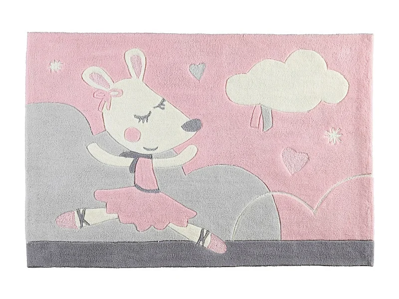 Tapis de chambre tufté 130x90cm en acrylique Rose LILIBELLE - Sauthon