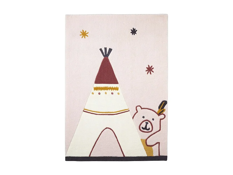 Tapis de chambre enfant Tipi 130x90cm en acrylique beige TIMOUKI - Sauthon
