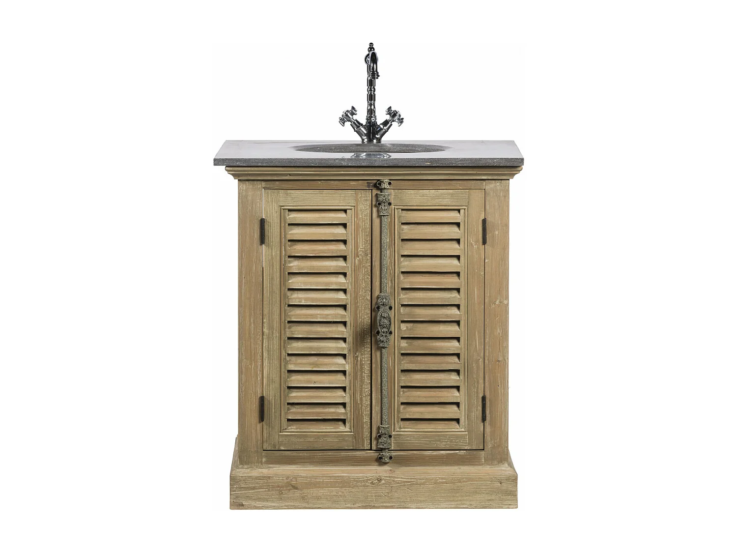 Meuble de salle de bain simple vasque bois et pierre 2 portes - HANOÏ