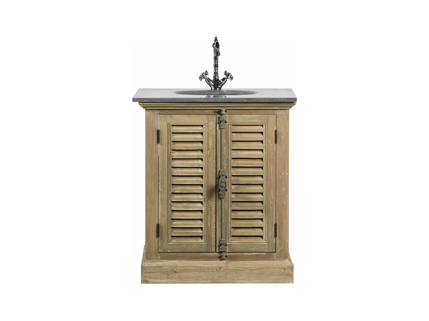 Meuble de salle de bain simple vasque bois et pierre 2 portes - HANOÏ