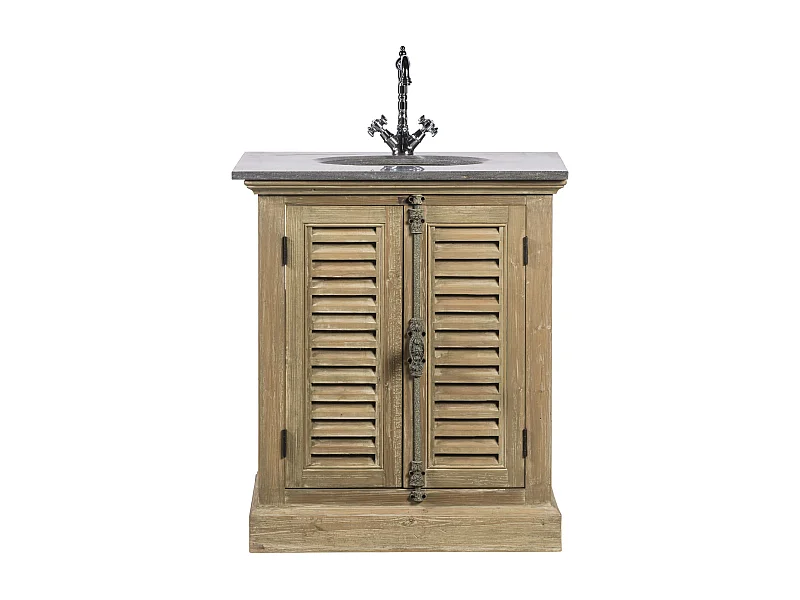 Meuble de salle de bain simple vasque bois et pierre 2 portes - HANOÏ