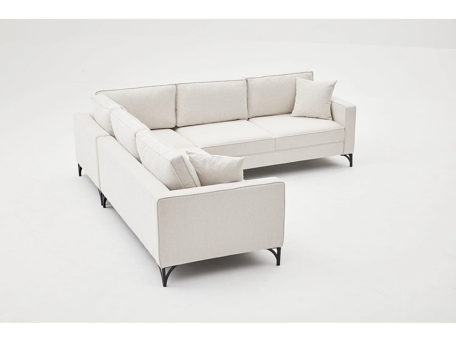 Canapé d'angle reversible Barlino Tissu Blanc crème pieds Noir