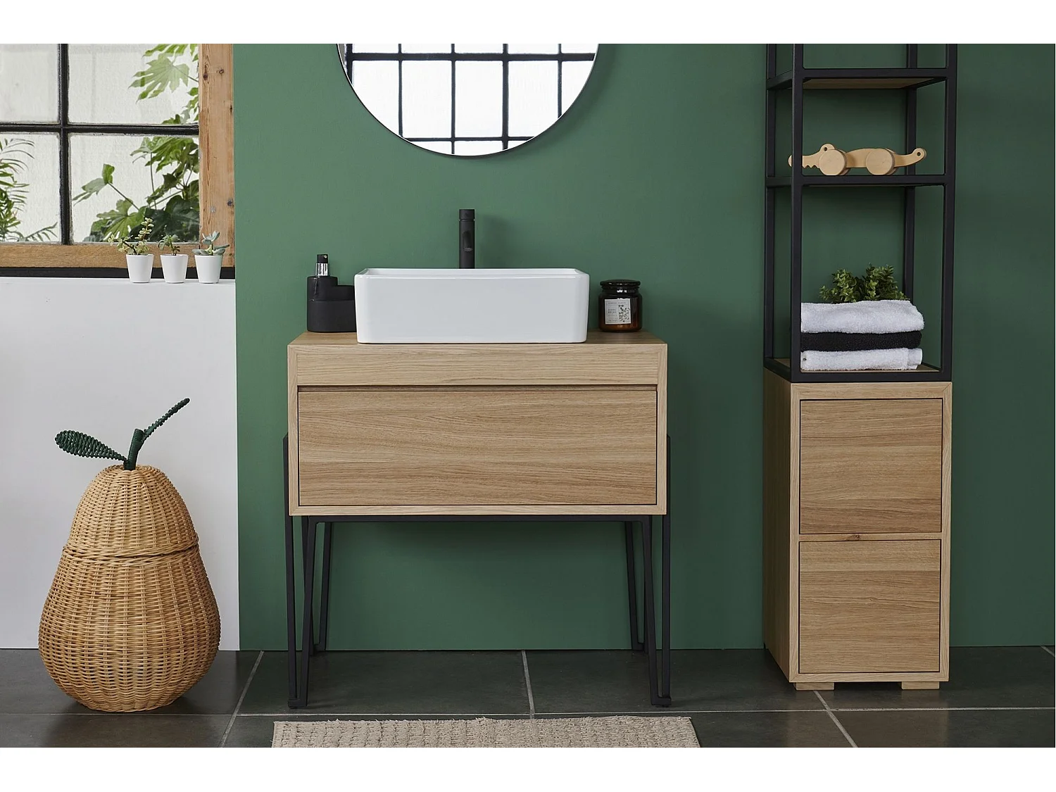 Meuble sous vasque en bois et métal 1 tiroir L80 - BRIGHTON