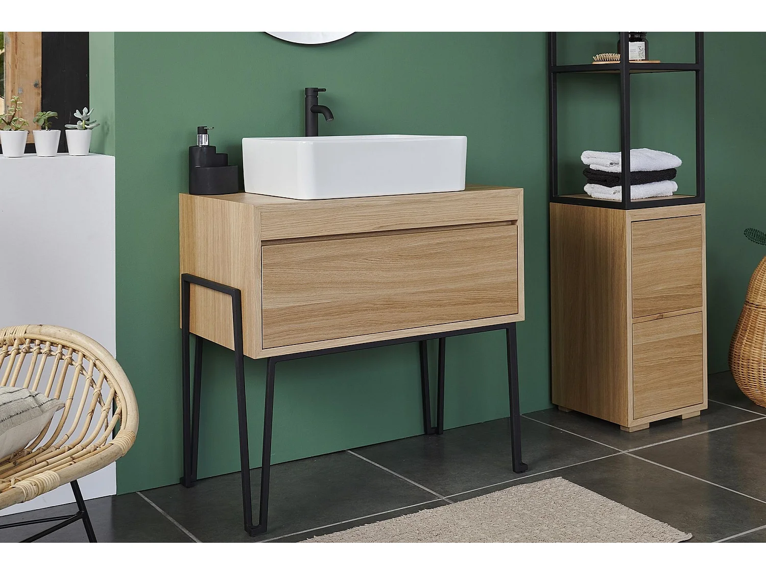 Meuble sous vasque en bois et métal 1 tiroir L80 - BRIGHTON