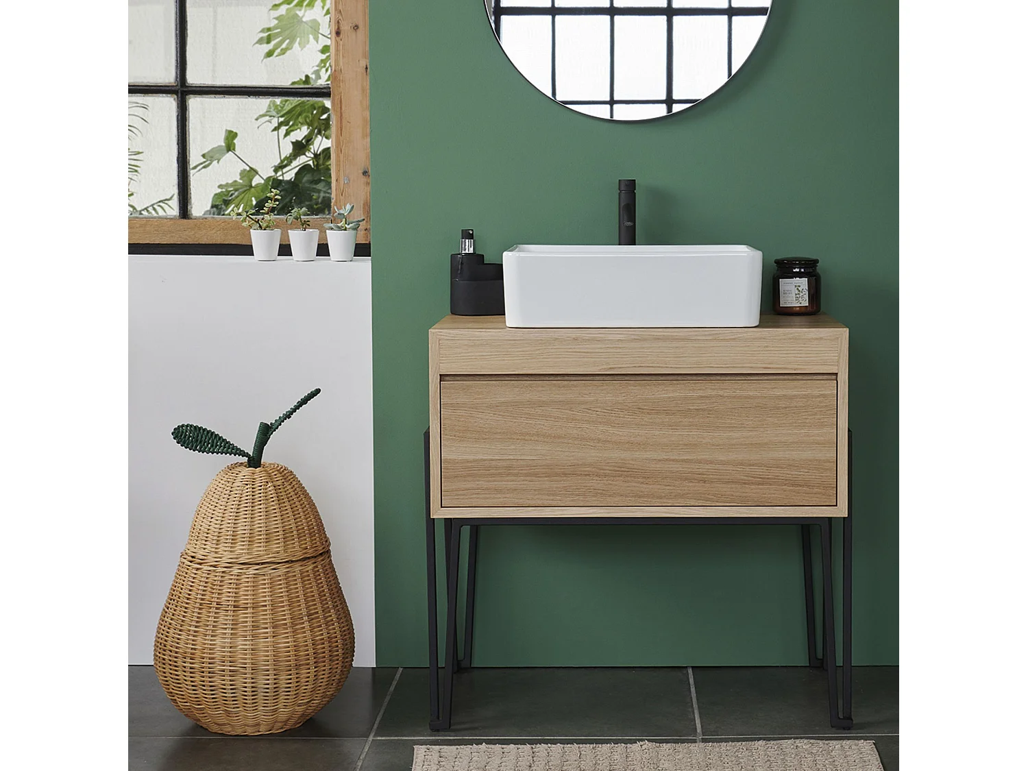 Meuble sous vasque en bois et métal 1 tiroir L80 - BRIGHTON