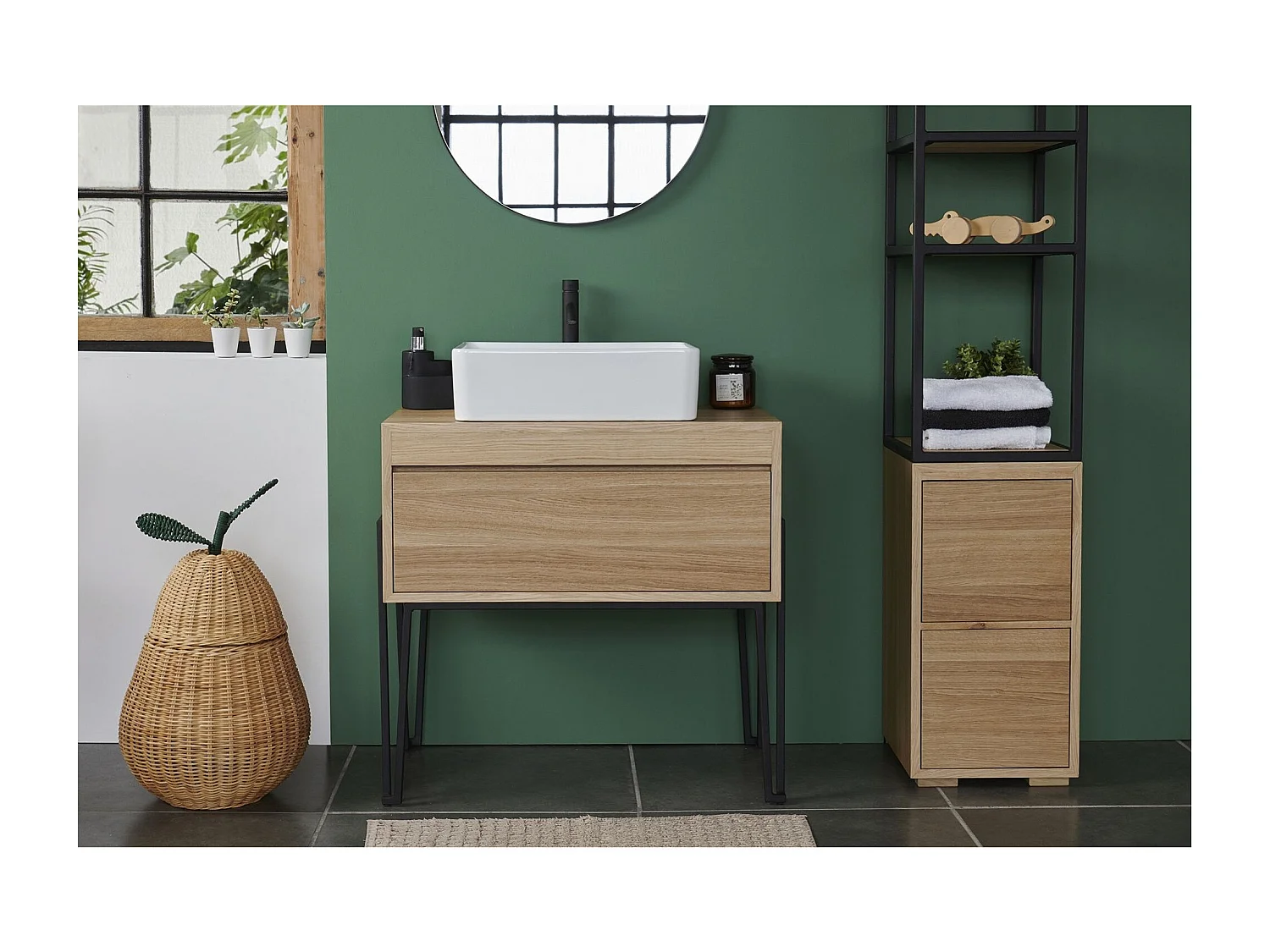 Meuble sous vasque en bois et métal 1 tiroir L80 - BRIGHTON