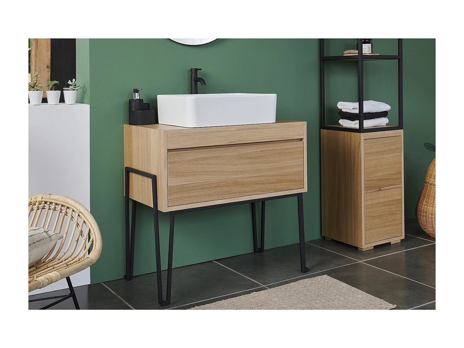 Meuble sous vasque en bois et métal 1 tiroir L80 - BRIGHTON