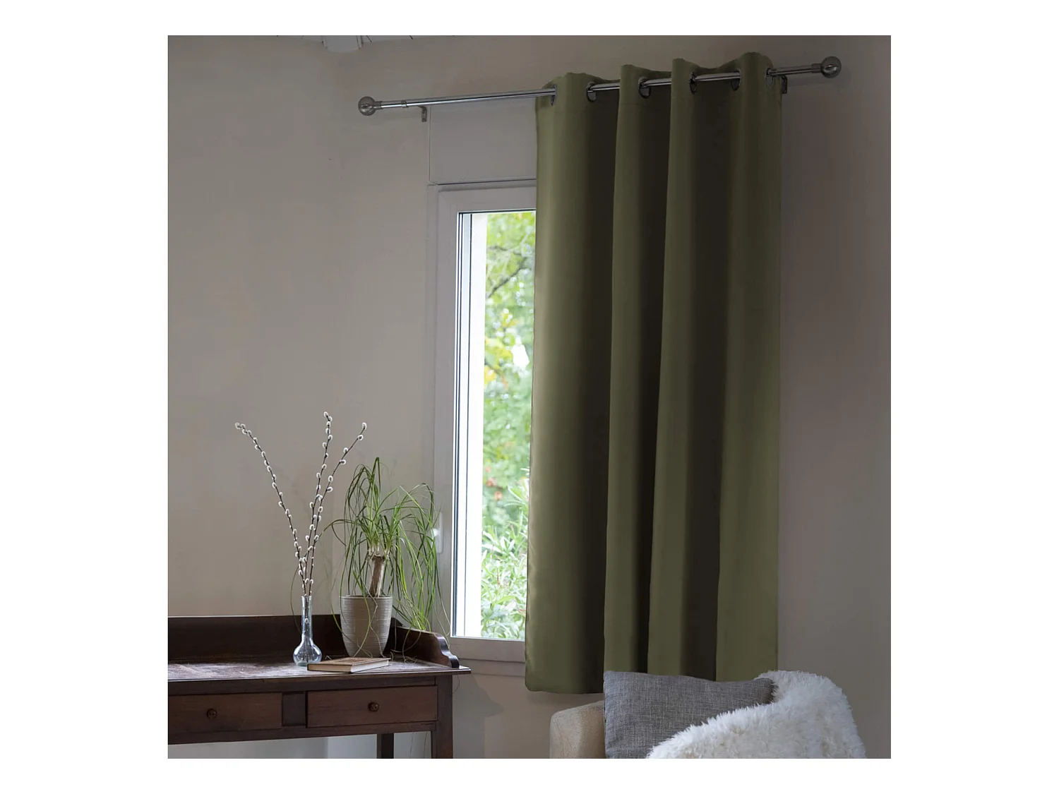 Lot de 2 rideaux occultants à œillets kaki 140x280 cm