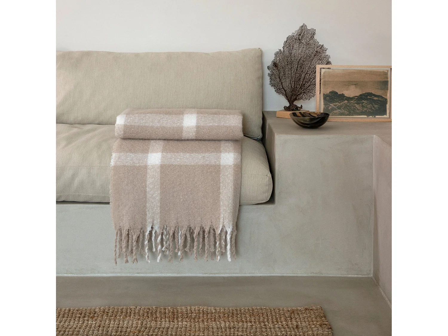 Plaid à carreaux taupe 130x170 cm
