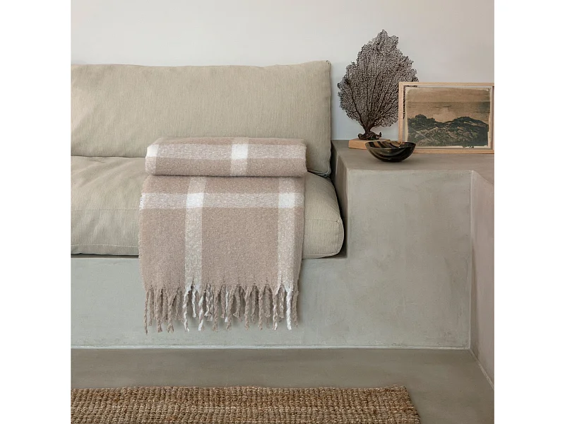 Plaid à carreaux taupe 130x170 cm