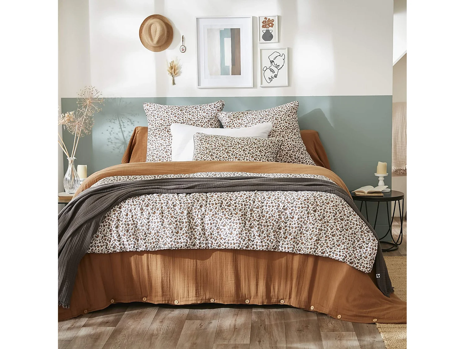 Taie d'oreiller gaze de coton imprimé léopard 60x60