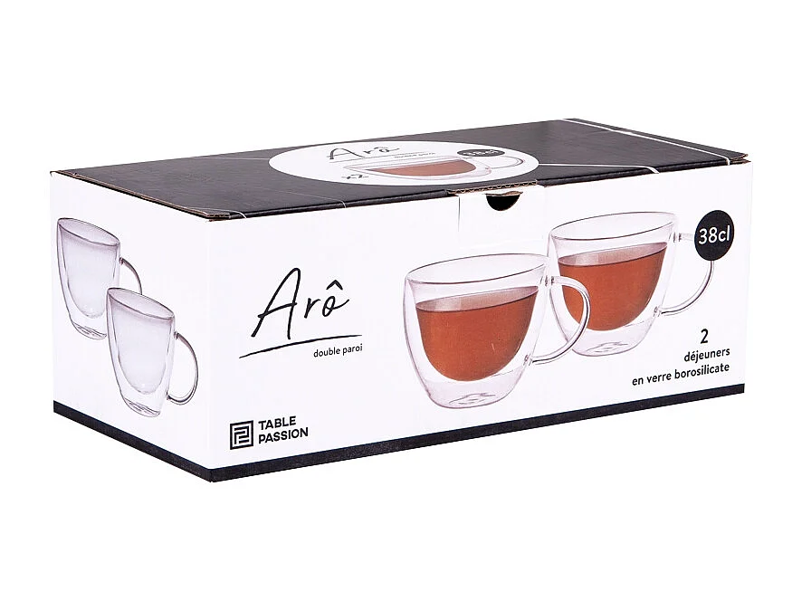 Set de 2 déjeuners de 38 cl Arô double paroi en verre borosilicate