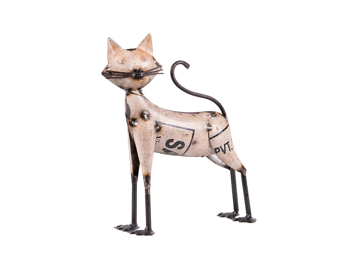 Chat métal indus blanc 29x23 cm