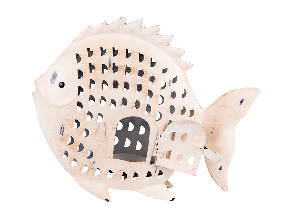 Poisson métal photophore blanc 27x33 cm