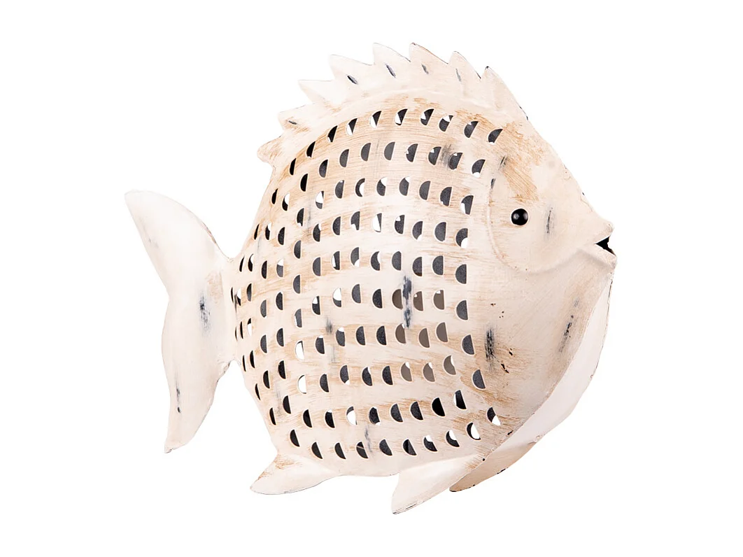 Poisson métal photophore blanc 27x33 cm