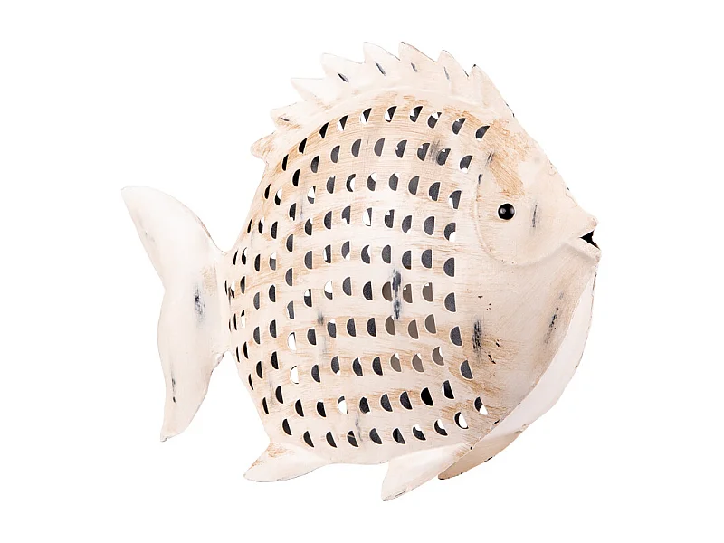 Poisson métal photophore blanc 27x33 cm