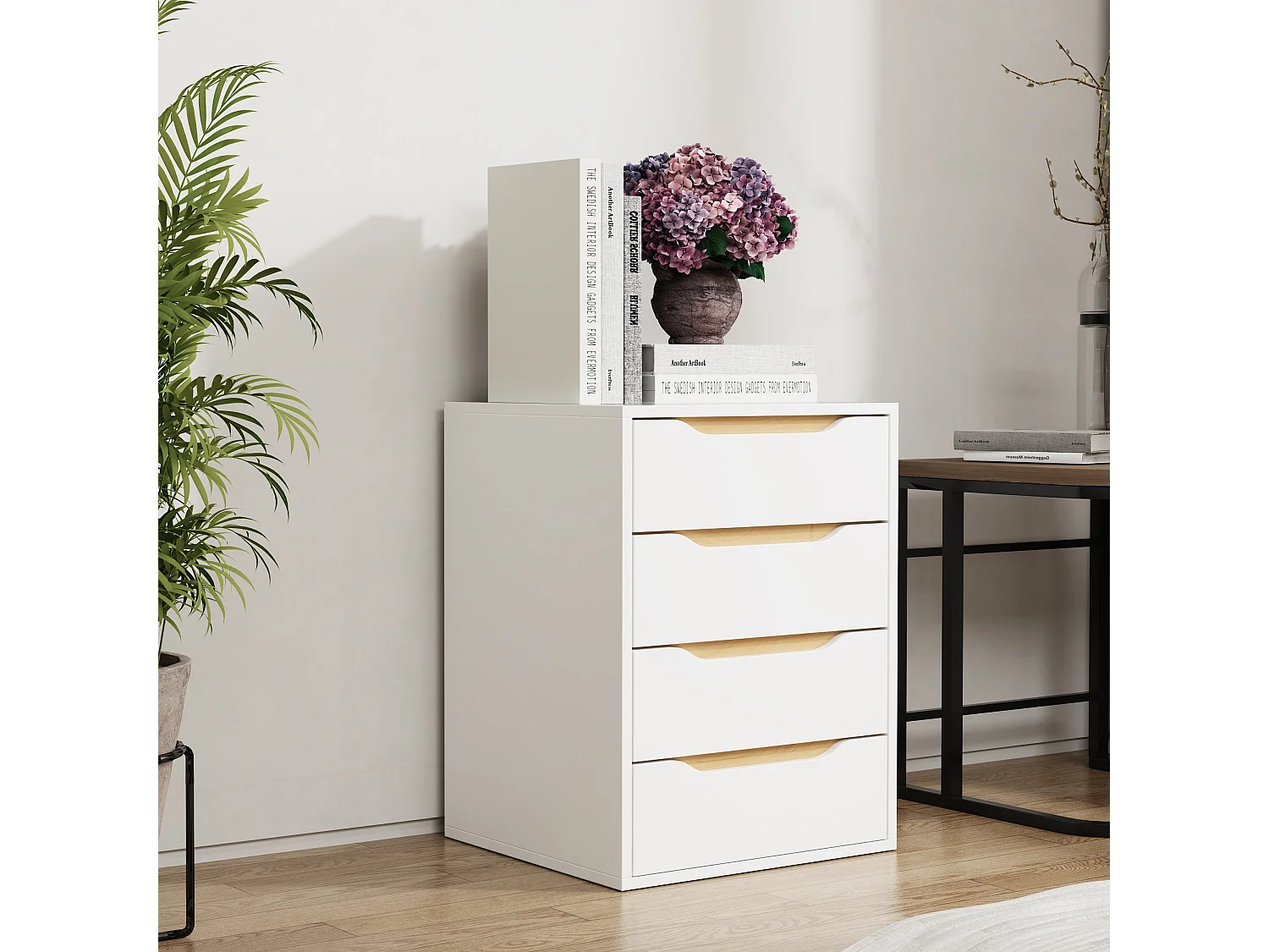 bedside table Malira White / Honey oak H. 61 x W. 46 x D. 42 cm